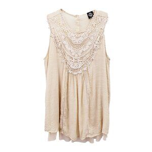 Calstyle Boho Sleeveless Top Womens M Cream Crochet Lace Bib Layered Cottagecore
